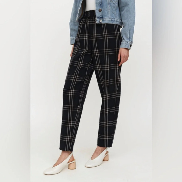 Aritzia Wilfred High Rise Blue Cream Check Plaid Dawna Trouser Pants Size Small - Picture 5 of 12